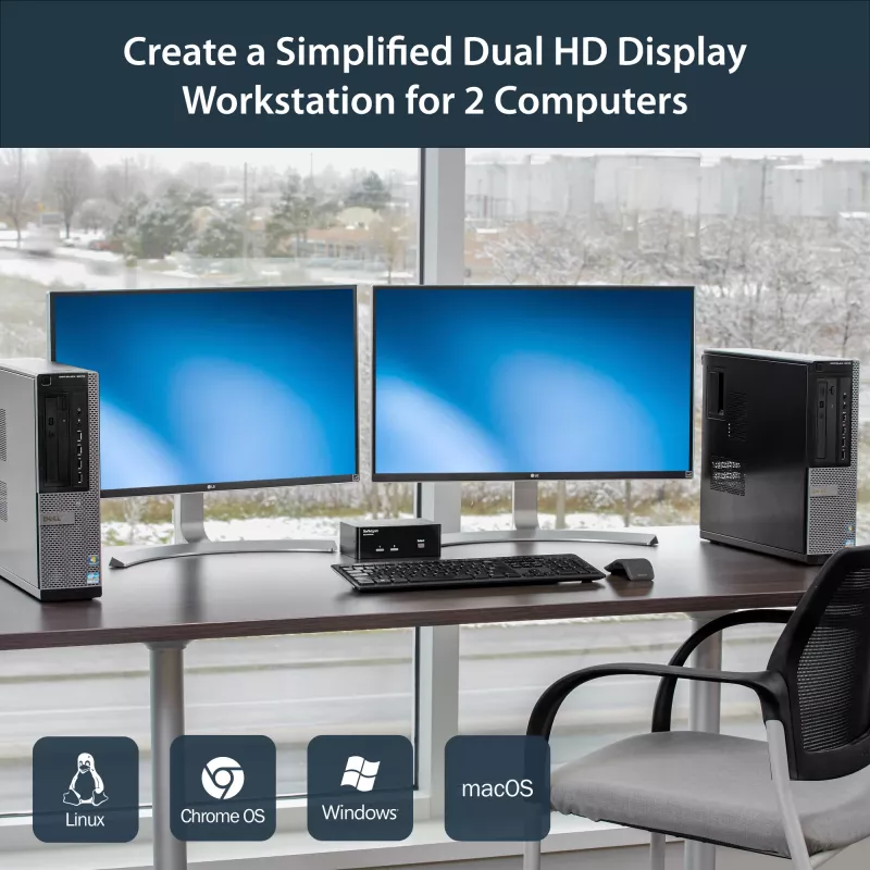Conmutador KVM USB StarTech.com de 2 puertos Dual DisplayPort con audio y hub USB 2.0