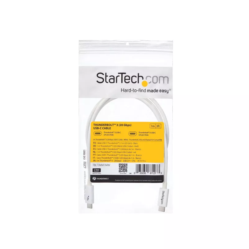 StarTech.com Cable Thunderbolt 3 – 20 Gbit/s – 1 m – Blanco – Compatible con Thunderbolt, USB y DisplayPort