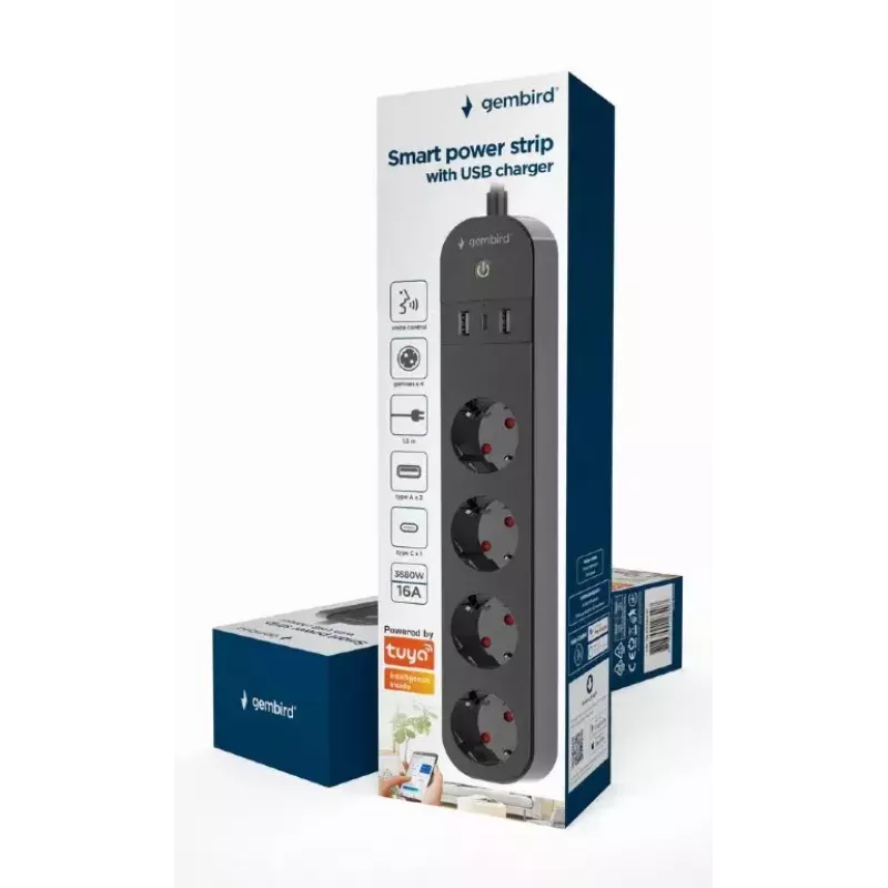 Regleta de enchufes Gembird TSL-PS-S4U-01 Smart 4 salidas AC