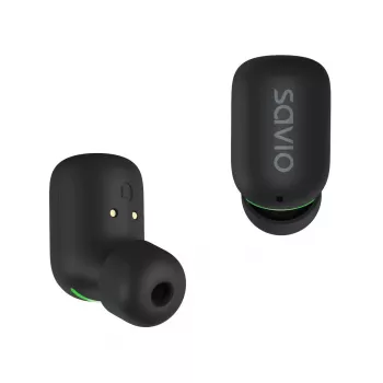 Auriculares inalámbricos in-ear SAVIO TWS-09 — Bluetooth 5.1, binaural, 20–20000 Hz, 8 h de conversación, powerbank, carga USB-C, Negro