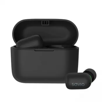Auriculares inalámbricos in-ear SAVIO TWS-09 — Bluetooth 5.1, binaural, 20–20000 Hz, 8 h de conversación, powerbank, carga USB-C, Negro