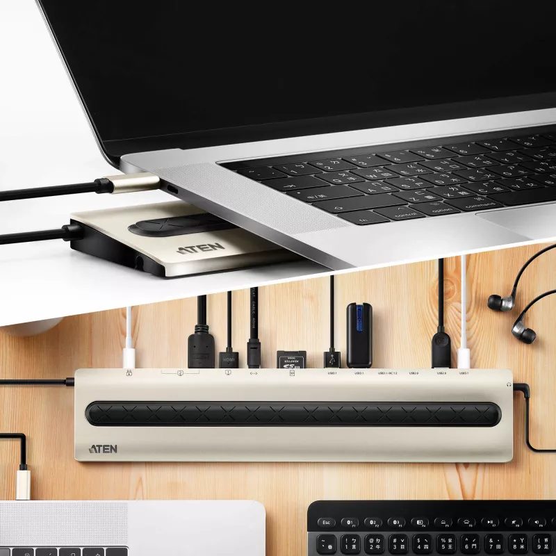 Dock multipuerto USB-C ATEN con Power Pass-Through
