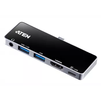 Dock de viaje USB-C ATEN con paso de corriente, Universal, USB Type-C, Negro, Plata