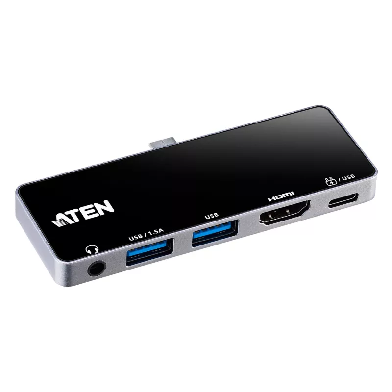 Dock de viaje USB-C ATEN con paso de corriente, Universal, USB Type-C, Negro, Plata