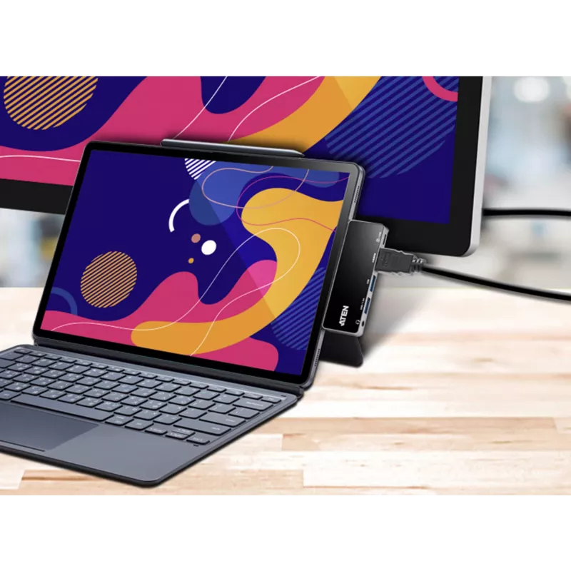 Dock de viaje USB-C ATEN con paso de corriente, Universal, USB Type-C, Negro, Plata