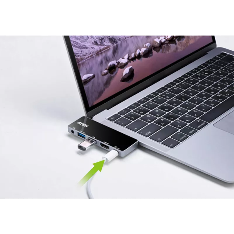 Dock de viaje USB-C ATEN con paso de corriente, Universal, USB Type-C, Negro, Plata