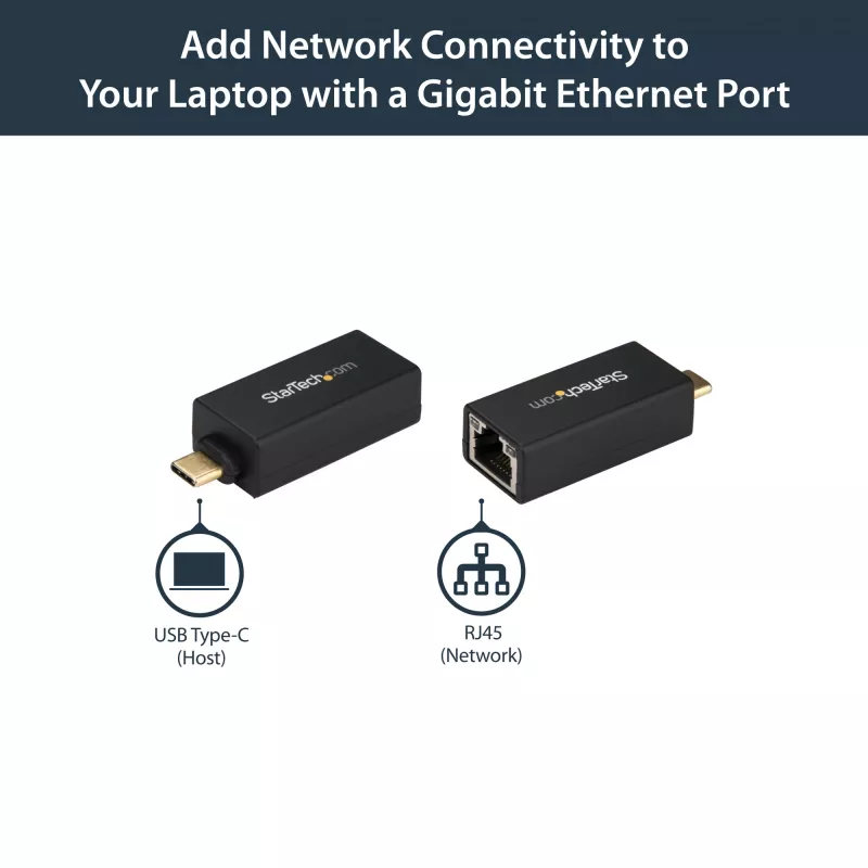StarTech.com Adaptador USB C a Gigabit Ethernet – 1 Gbit/s NIC Adaptador de red USB 3.0/USB 3.1 tipo C – 1GbE USB-C a RJ45/LAN compatible con Thunderbolt 3 Windows MacBook Pro Chromebook