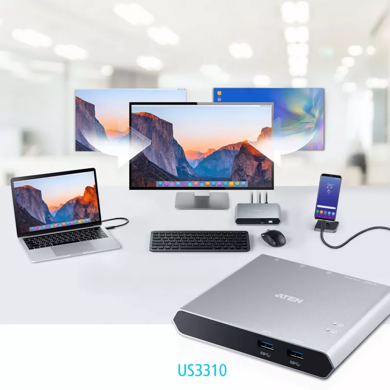 Switch dock USB-C Gen 1 de 2 puertos ATEN