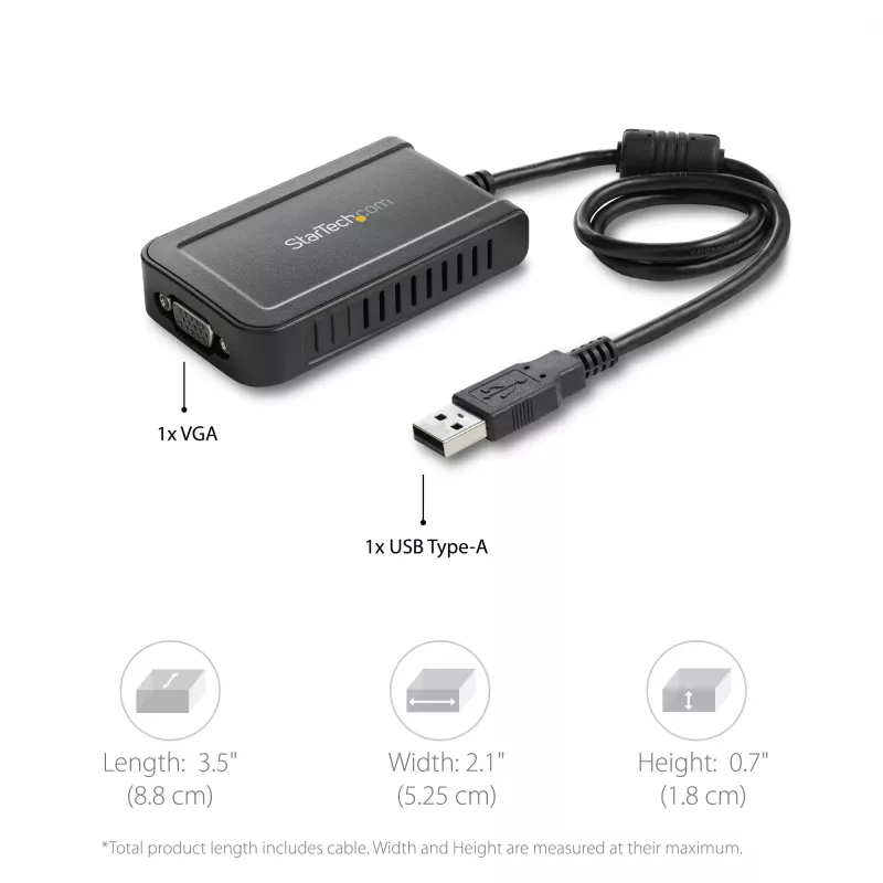 Adaptador USB 2.0 a VGA StarTech.com, convertidor USB a monitor VGA para Windows, 1080p (sin soporte para macOS/ChromeOS/Linux) - TAA