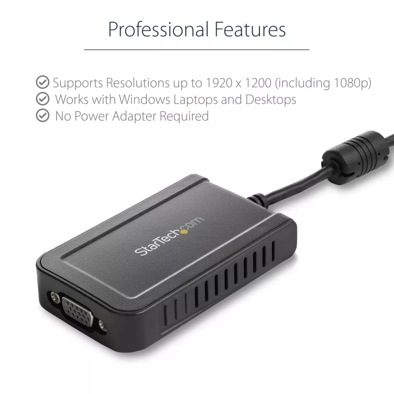 Adaptador USB 2.0 a VGA StarTech.com, convertidor USB a monitor VGA para Windows, 1080p (sin soporte para macOS/ChromeOS/Linux) - TAA