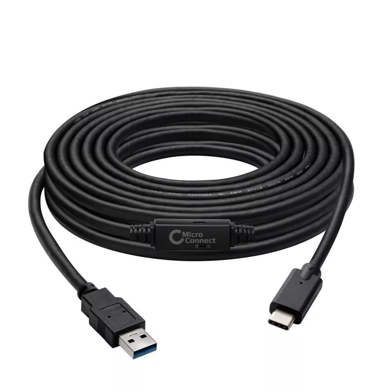 Cable USB Microconnect USB3.1CA5AMP USB 3.2 Gen 1 (3.1 Gen 1) 5 m USB C USB A negro