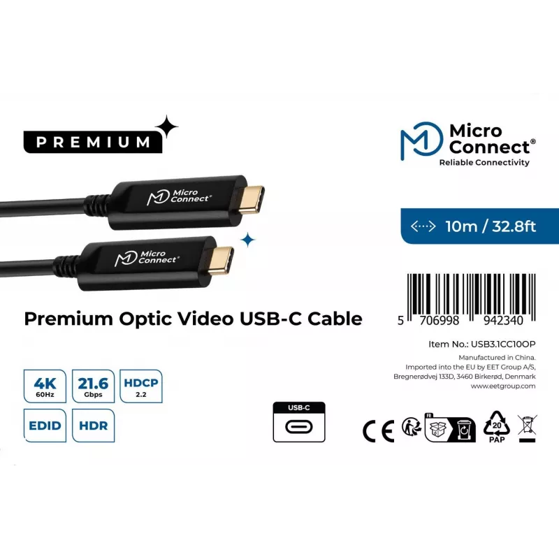 Microconnect USB3.1CC10OP Cable USB USB 3.2 Gen 1 (3.1 Gen 1) 10 m USB C Negro