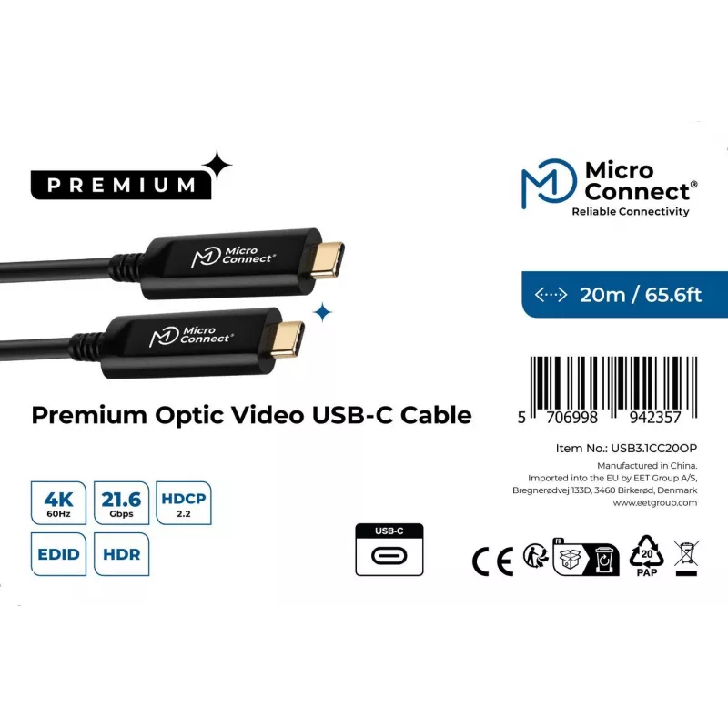 Microconnect USB3.1CC20OP Cable USB USB 3.2 Gen 2 (3.1 Gen 2) 20 m USB C Negro