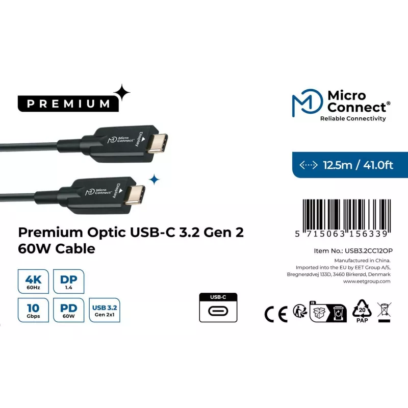 Microconnect USB3.2CC12OP Cable USB USB 3.2 Gen 2 (3.1 Gen 2) 12,5 m USB C Negro
