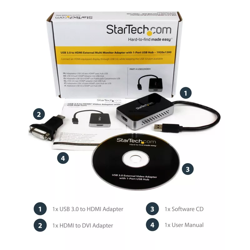 StarTech.com Adaptador USB 3.0 a HDMI con 1x USB, convertidor USB a monitor HDMI para Windows (sin soporte para macOS/ChromeOS/Linux) - TAA