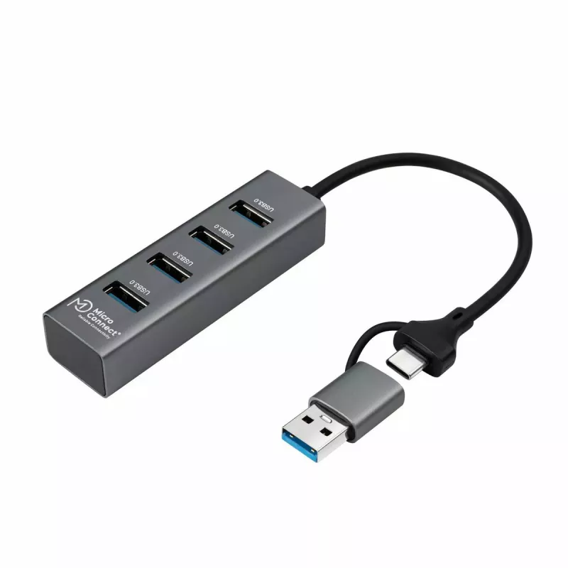 Microconnect USBHUB4-2IN1 Hub de interfaces USB 3.2 Gen 1 (3.1 Gen 1) Type-A 5000 Mbit/s Negro