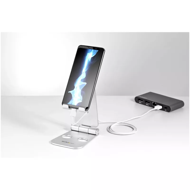 StarTech.com Soporte para teléfono y tablet - Soporte universal plegable para dispositivos móviles, para smartphones y tablets - Soporte ergonómico ajustable multiángulo para escritorio - Portátil - Plata