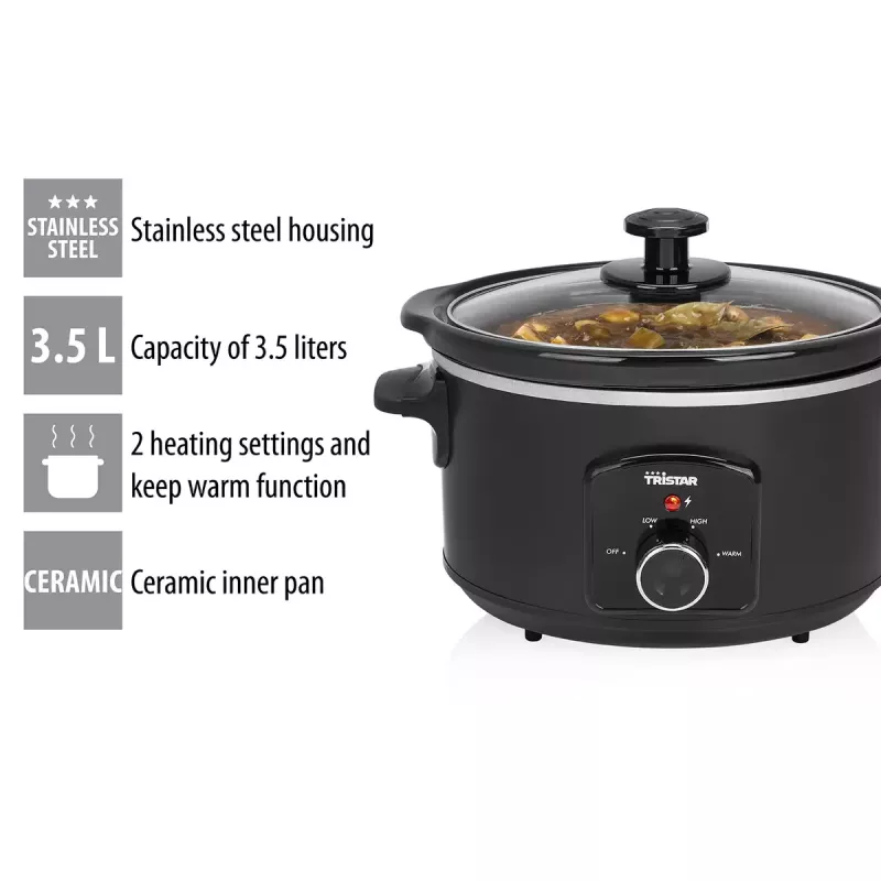 Olla de cocción lenta Tristar VS-3915 3,5L Negro Mando giratorio 180W