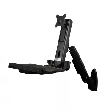 Estación de trabajo de montaje en pared StarTech.com – Escritorio elevable articulado Full-Motion con brazo ergonómico regulable en altura para monitor y bandeja de teclado – Soporte para ratón y escáner – Pantalla VESA individual