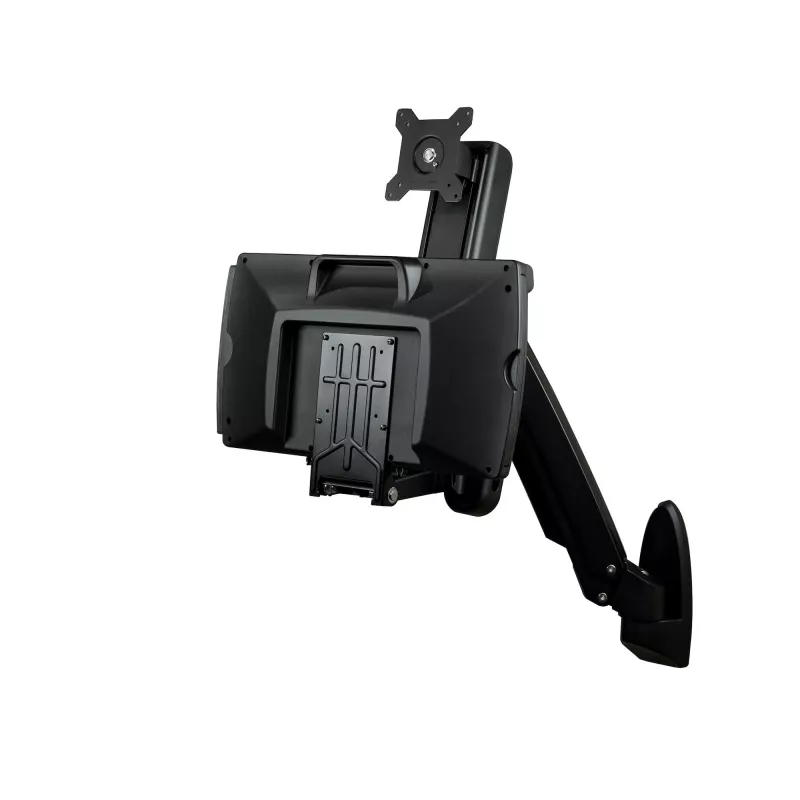 Estación de trabajo de montaje en pared StarTech.com – Escritorio elevable articulado Full-Motion con brazo ergonómico regulable en altura para monitor y bandeja de teclado – Soporte para ratón y escáner – Pantalla VESA individual