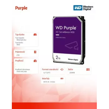 Disco duro interno Western Digital WD22PURZ 3,5 pulgadas 2000 GB Serial ATA