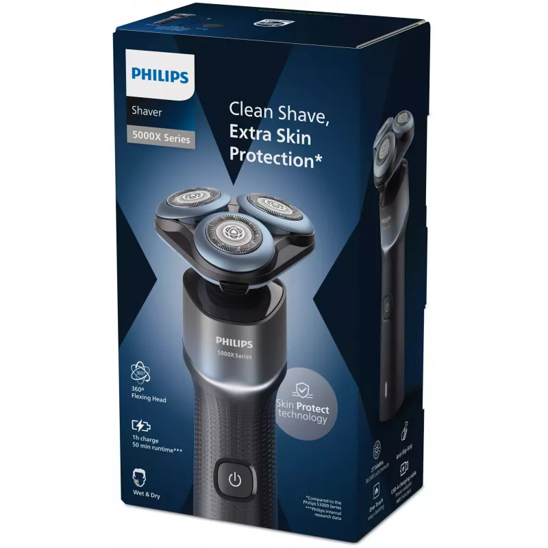 Afeitadora eléctrica Philips Shaver 5000X Serie X5006/00 — 3 cabezales rotatorios, húmedo y seco, batería de 50 min, carga rápida USB-C
