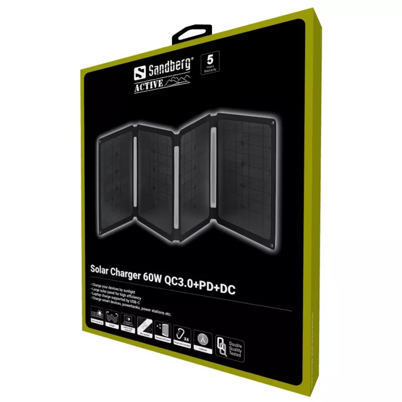 Sandberg cargador solar 60W QC3.0+PD+DC monocristalino negro