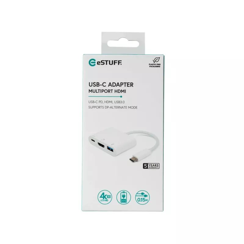 eSTUFF ES623001WH hub de interfaces USB 3.2 Gen 1 (3.1 Gen 1) Type-C 5000 Mbit/s blanco