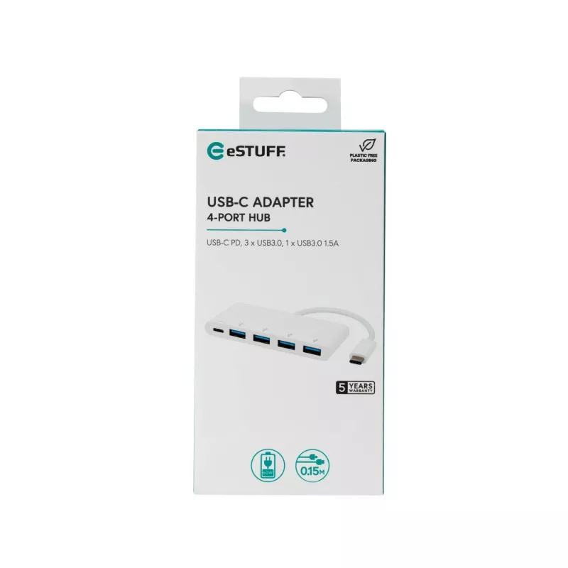 eSTUFF ES623007WH Hub de interfaces USB 3.2 Gen 1 (3.1 Gen 1) Type-C 5000 Mbit/s Blanco