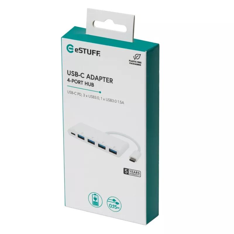eSTUFF ES623007WH Hub de interfaces USB 3.2 Gen 1 (3.1 Gen 1) Type-C 5000 Mbit/s Blanco