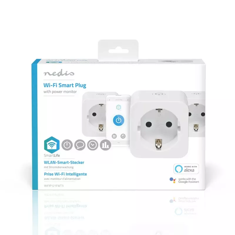 Enchufe inteligente Nedis WIFIP121FWT3 – enchufe Wi-Fi de interior, pack de 3