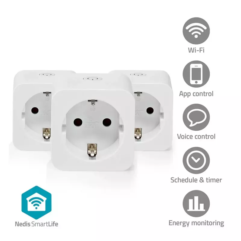 Enchufe inteligente Nedis WIFIP121FWT3 – enchufe Wi-Fi de interior, pack de 3