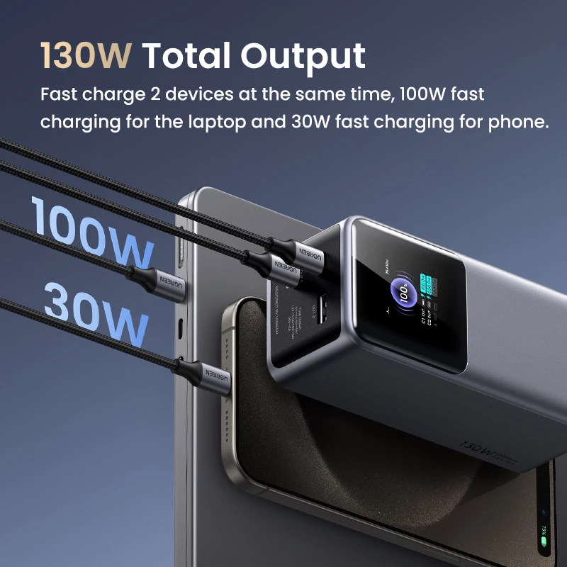 Batería externa Ugreen 20000mAh 130W carga rápida litio gris