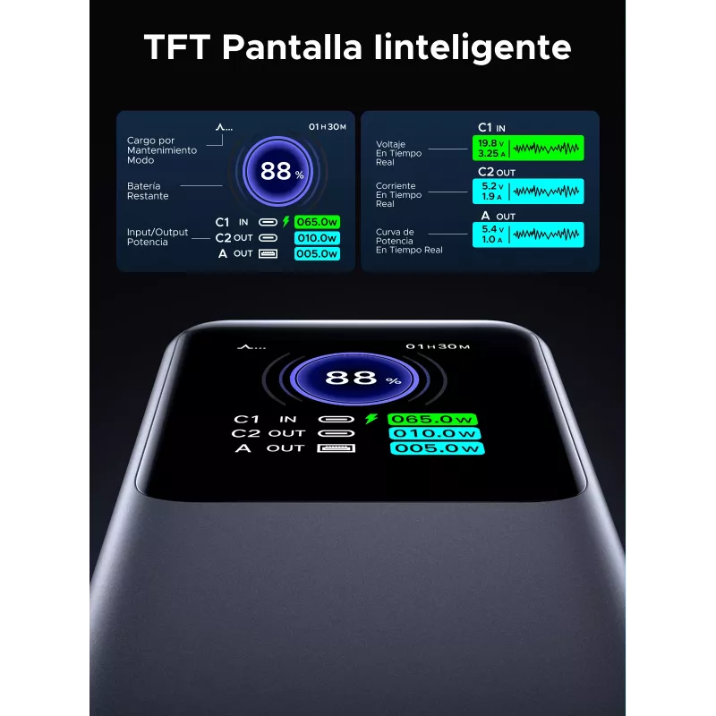 Batería externa Ugreen 20000mAh 130W carga rápida litio gris