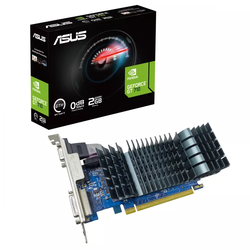 Tarjeta gráfica ASUS GeForce GT 710 — 2 GB GDDR5, 64 bits, PCIe 2.0, refrigeración pasiva