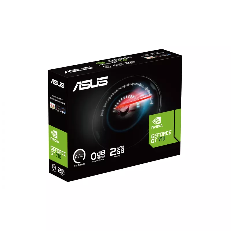 Tarjeta gráfica ASUS GeForce GT 710 — 2 GB GDDR5, 64 bits, PCIe 2.0, refrigeración pasiva