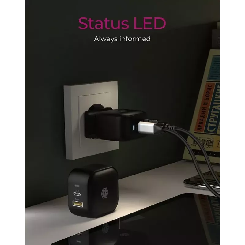 Cargador de pared ICY BOX 2 puertos USB Power Delivery carga rápida negro
