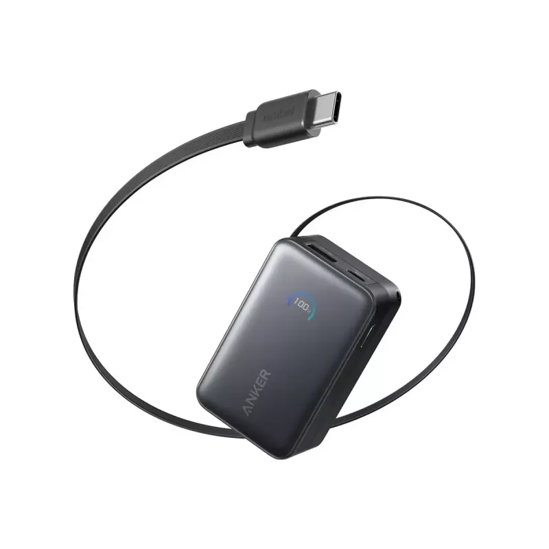Batería externa Anker Nano 45W con cable USB-C retráctil integrado A1638H11 10000 mAh Negro