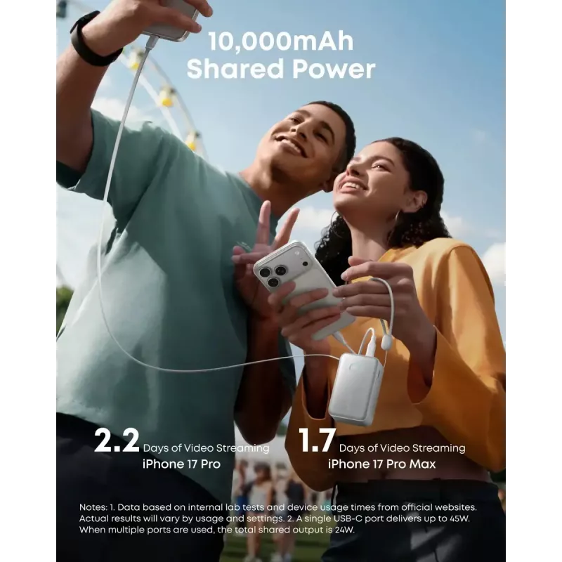 Batería externa Anker Nano 45W con cable USB-C retráctil integrado A1638H11 10000 mAh Negro
