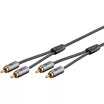 Cable de audio WENTRONIC Goobay 65293 — 2 m, 2×conector macho RCA a 2×conector macho RCA, cobre, contactos bañados en oro, apantallamiento magnético, gris