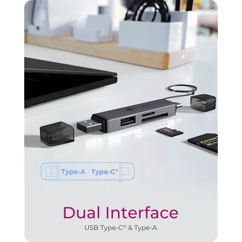Lector de tarjetas icybox 61179 – USB 3.2 Gen1 3 en 1, conectores USB Type-C y Type-A