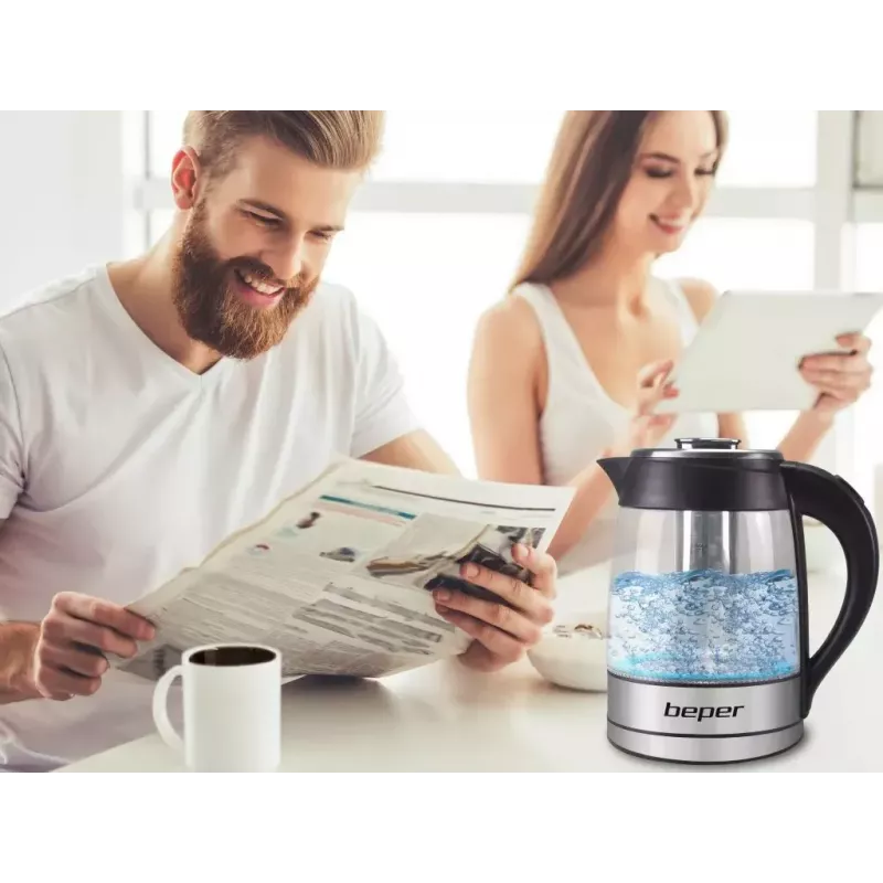 Hervidor de agua eléctrico Beper 1,8 L 2200 W transparente