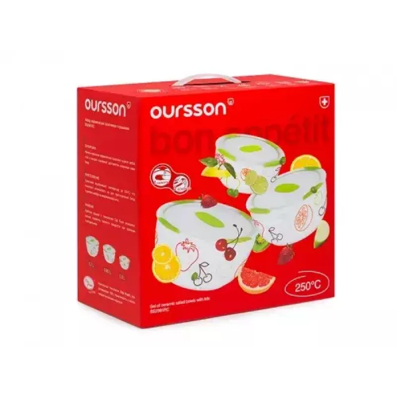 Juego de ensaladeras de cerámica Oursson BS2981RD/GA, manzana verde