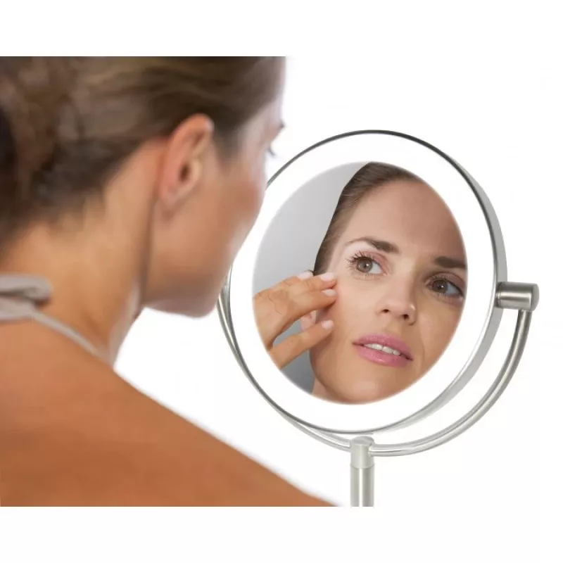 Espejo de maquillaje HoMedics MIR-8150-EU de pie redondo acero inoxidable