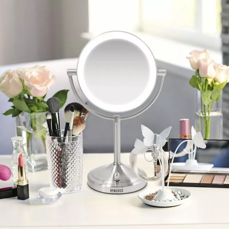 Espejo de maquillaje HoMedics MIR-8150-EU de pie redondo acero inoxidable
