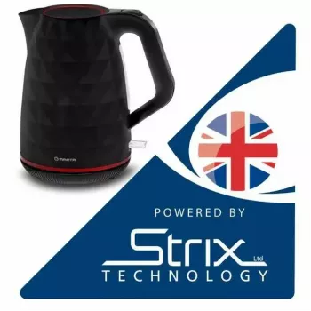 Hervidor eléctrico MANTA KTL9230B 1.7L 2200W negro, carcasa de plástico, controlador Strix, indicador de nivel de agua
