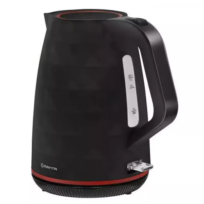 Hervidor eléctrico MANTA KTL9230B 1.7L 2200W negro, carcasa de plástico, controlador Strix, indicador de nivel de agua