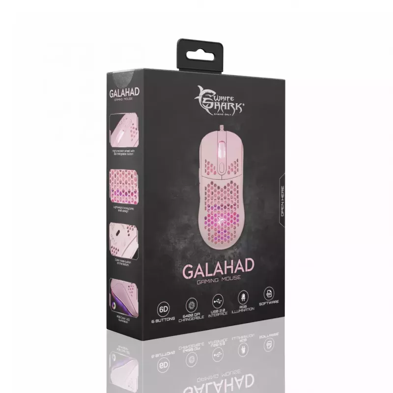 Ratón White Shark Galahad rosa USB Type-A