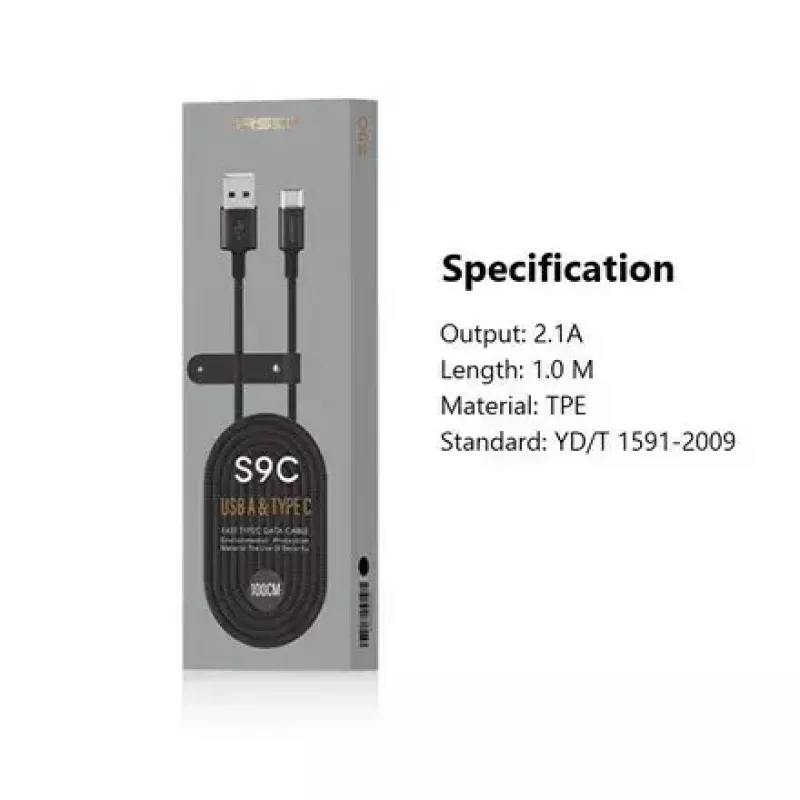 Cable USB-A a USB-C Orsen S9C 1 m, 2,1 A, negro