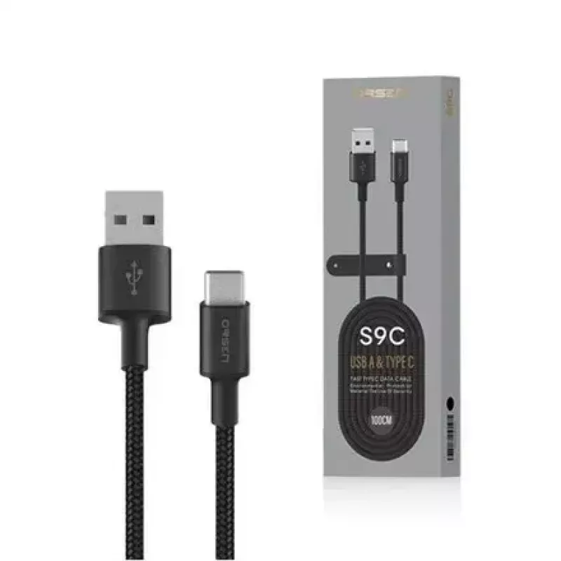 Cable USB-A a USB-C Orsen S9C 1 m, 2,1 A, negro